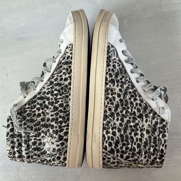 P448 Women’s Skate Glitter Lace-Up High Top Sneakers Size 38 Leather Shoe Italy - Picture 6 of 16